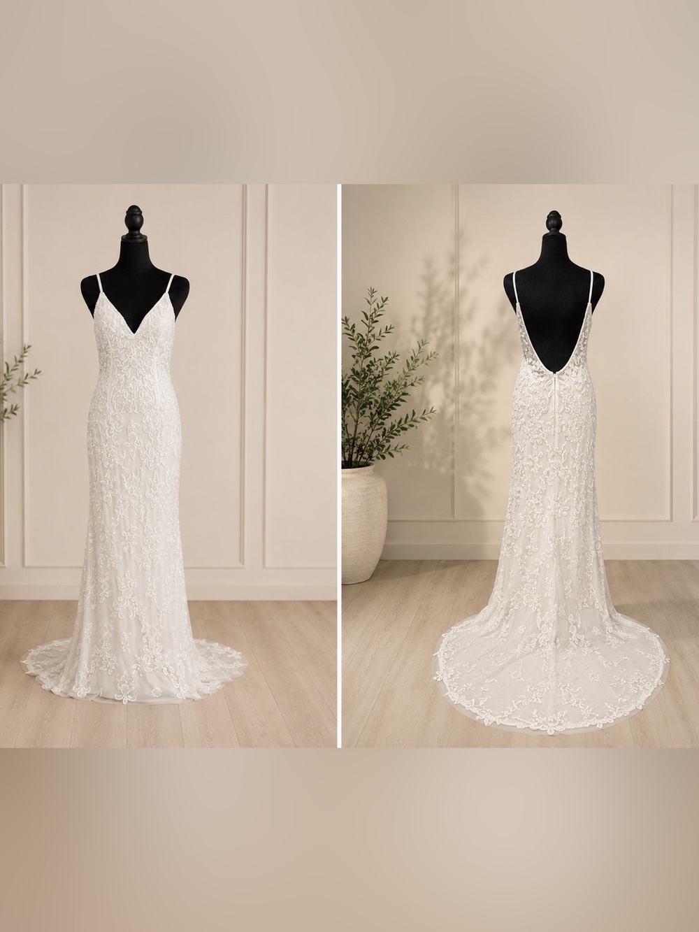 Lulu's Ivory Lace V-Neck Mermaid Wedding Dress